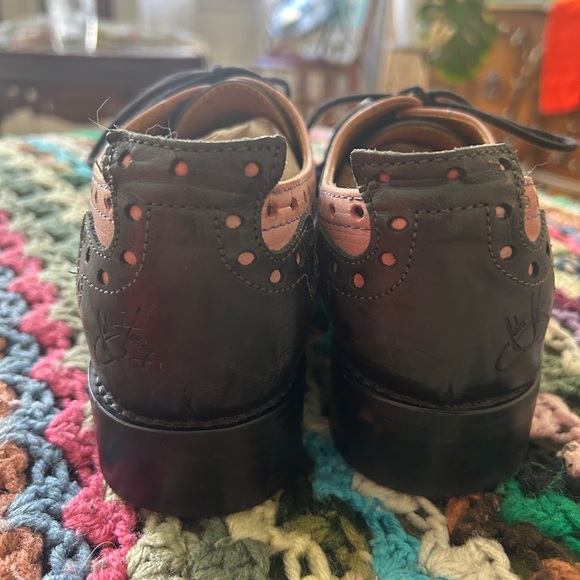 John Fluevog Pink and Black Brogue Flats - Picture 3 of 6